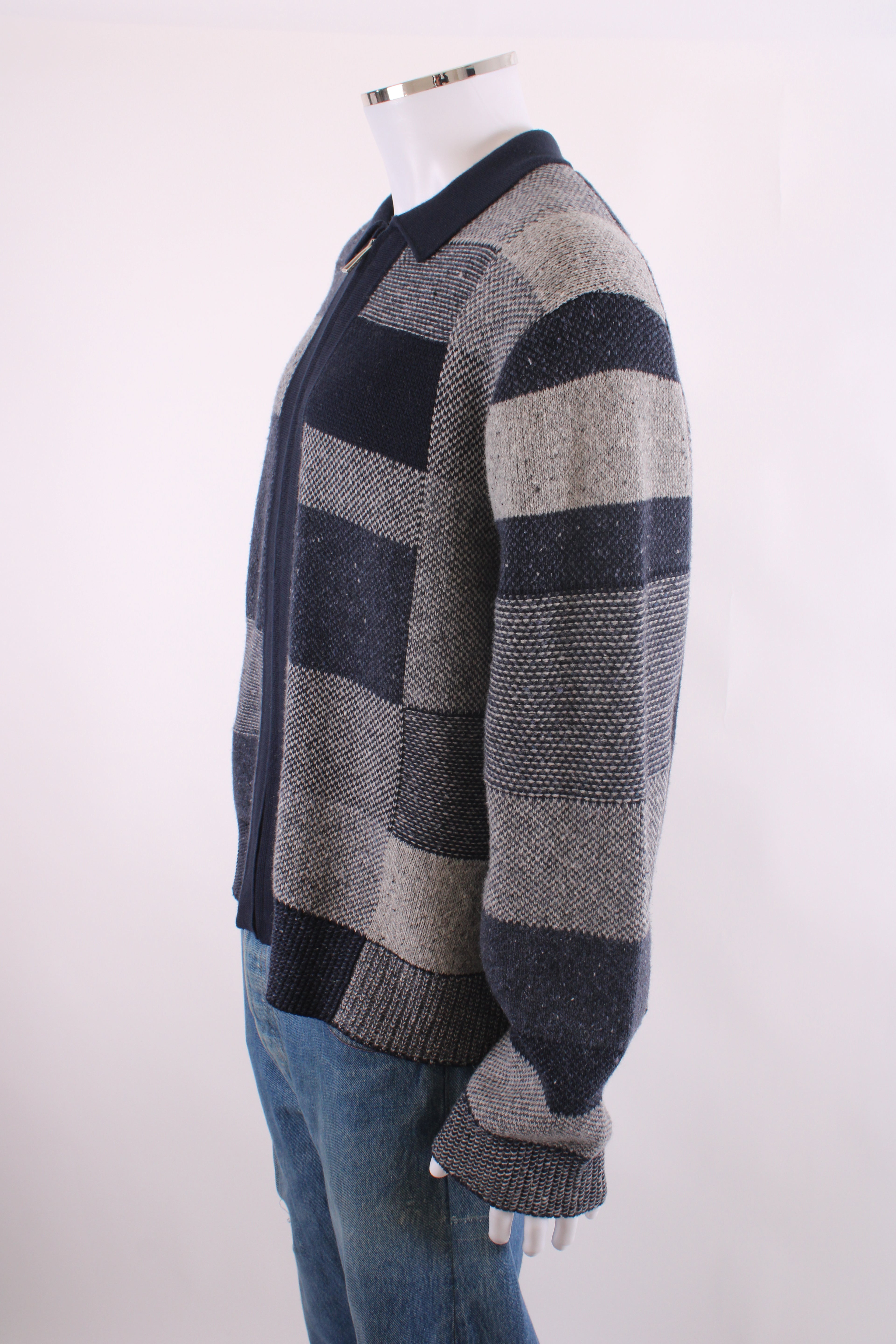 PS Paul Smith Patchwork Zip Cardigan Navy/ Grey XXL