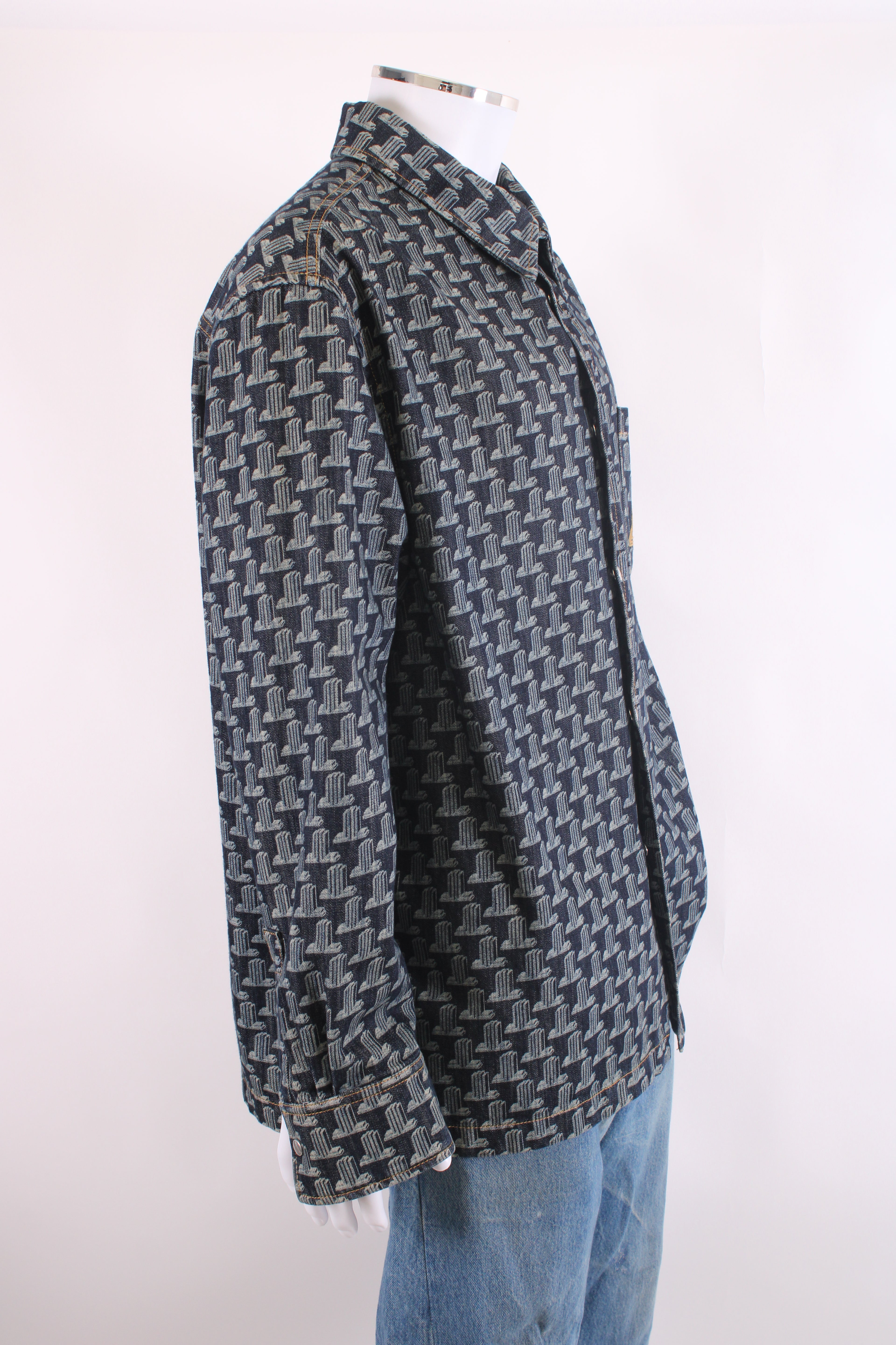 Lanvin Printed Denim Shirt Blue XL