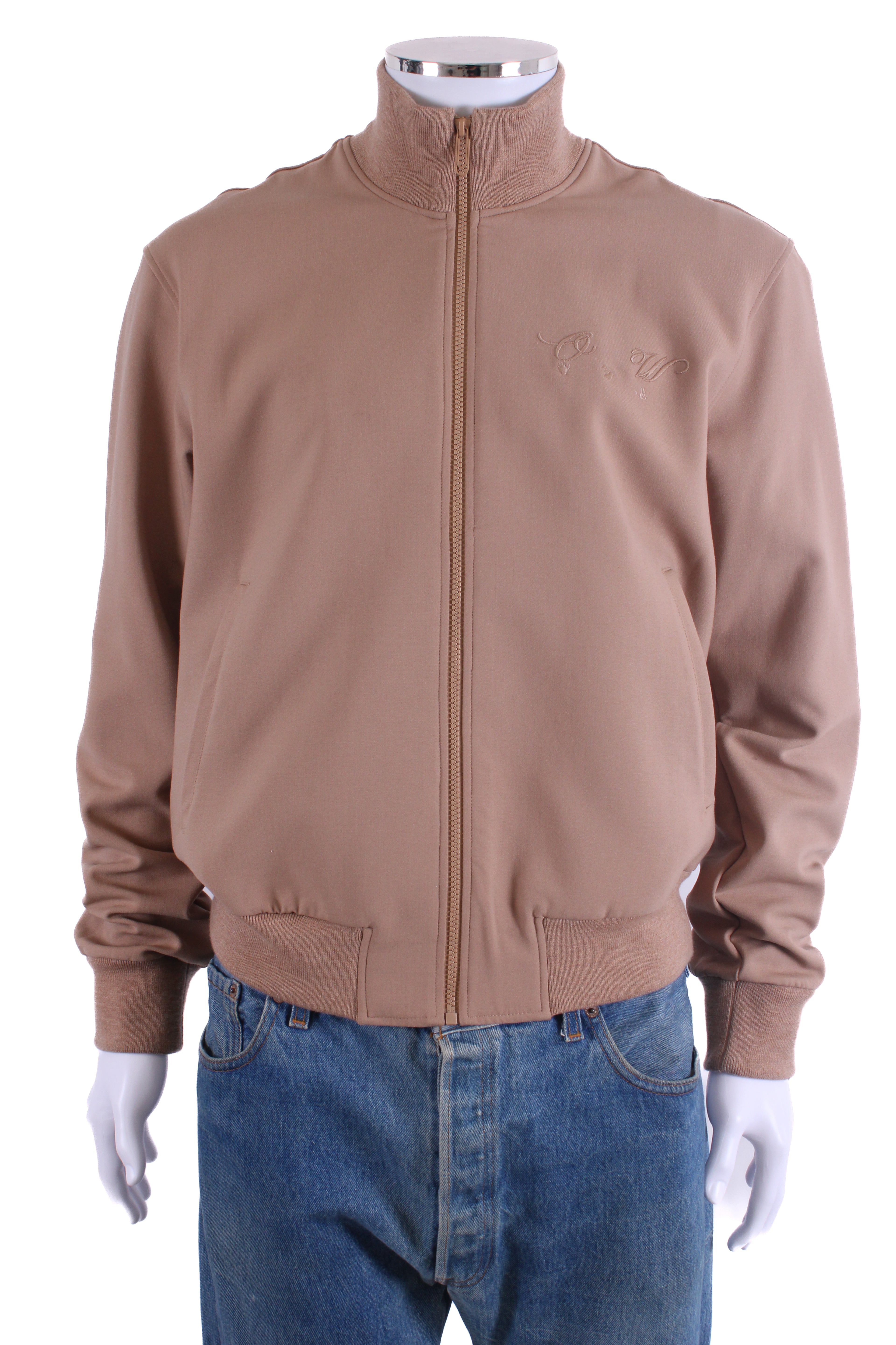 Off White Slogan Bomber Jacket Beige L