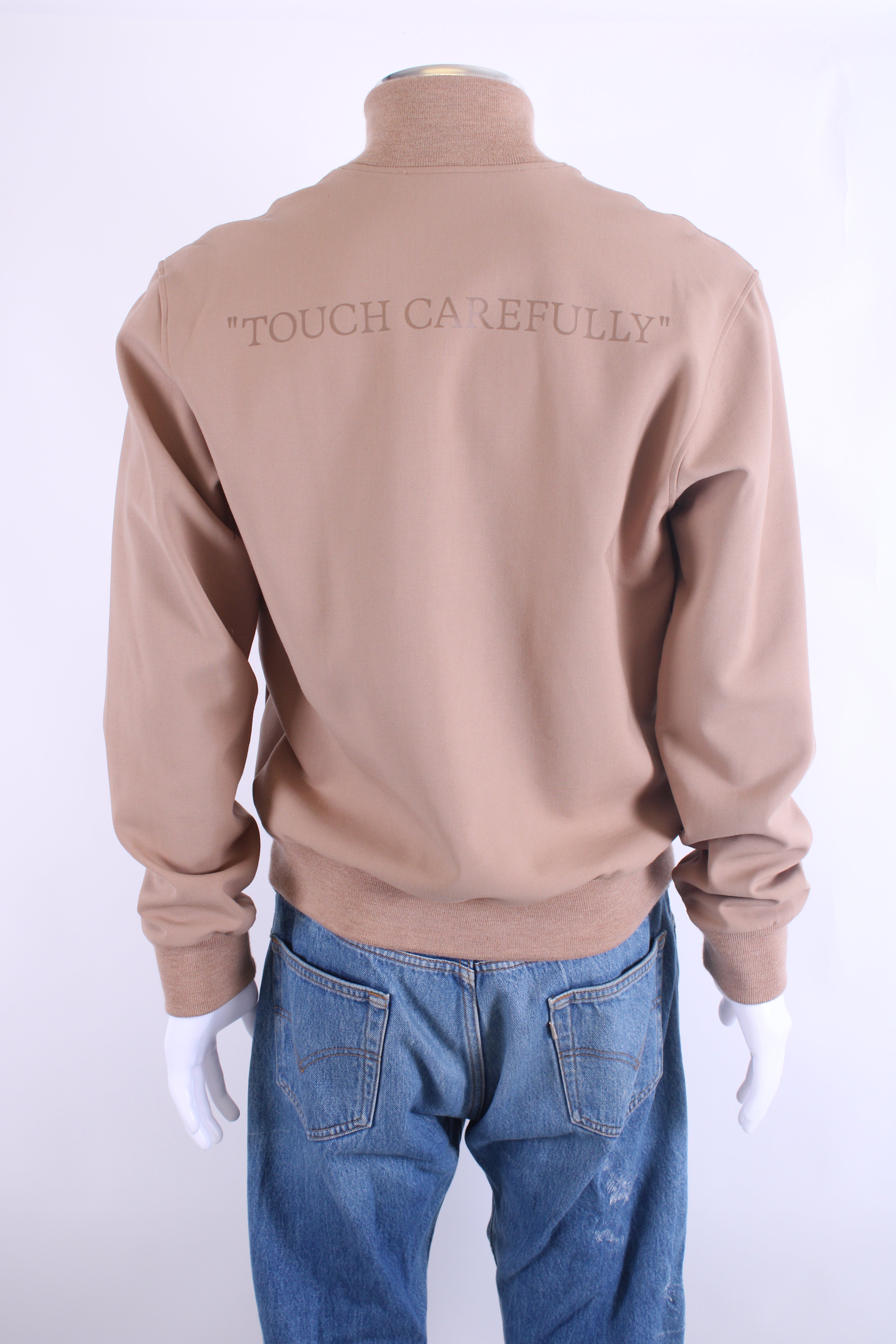 Off White Slogan Bomber Jacket Beige L