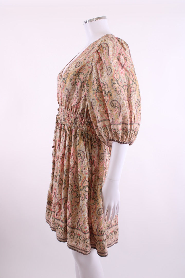 Zimmermann S/S Paisley Print Mini Dress Mustard/ Pink 14