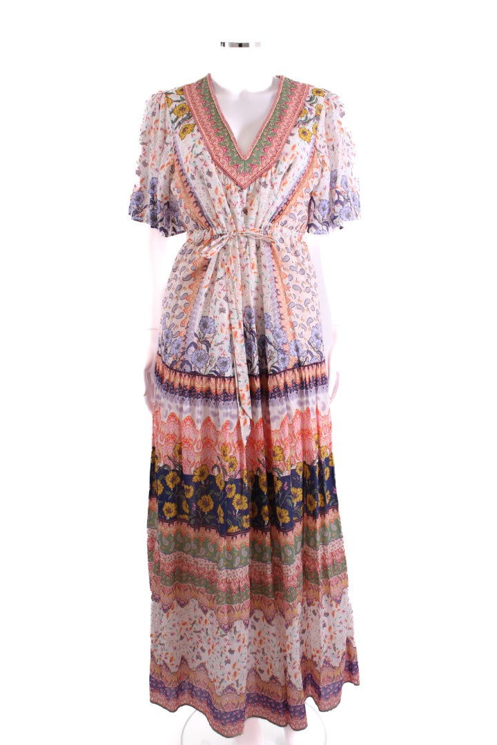 Hale Bob S/S Floral Beaded Dress Multi Coloured M