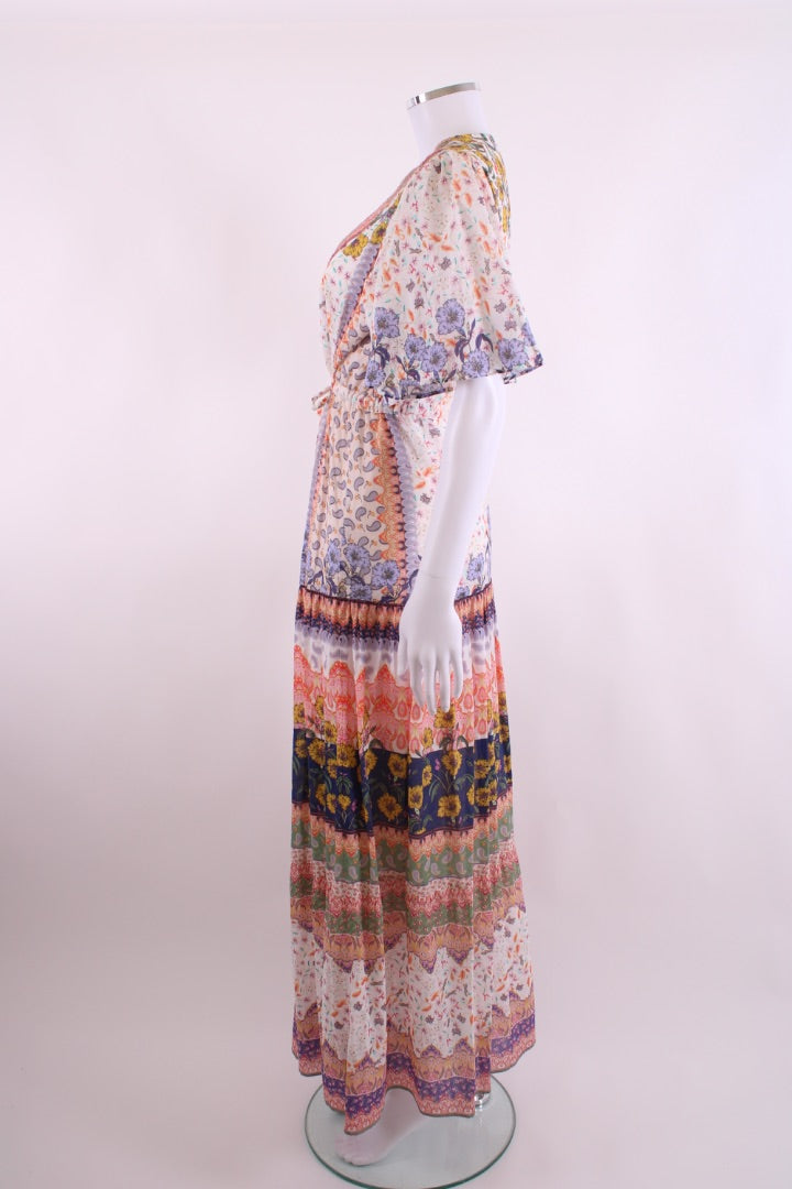 Hale Bob S/S Floral Beaded Dress Multi Coloured M