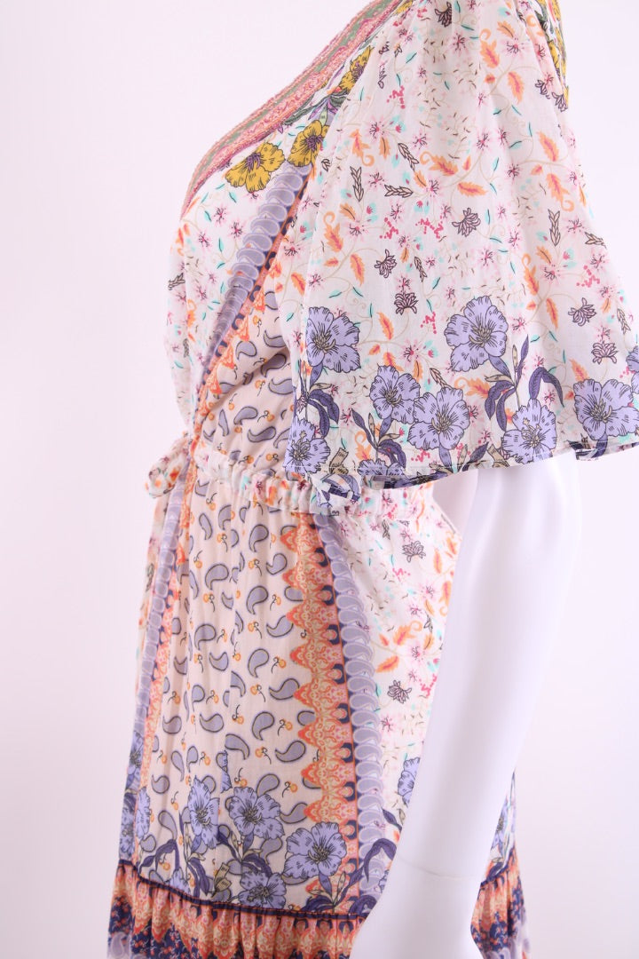 Hale Bob S/S Floral Beaded Dress Multi Coloured M