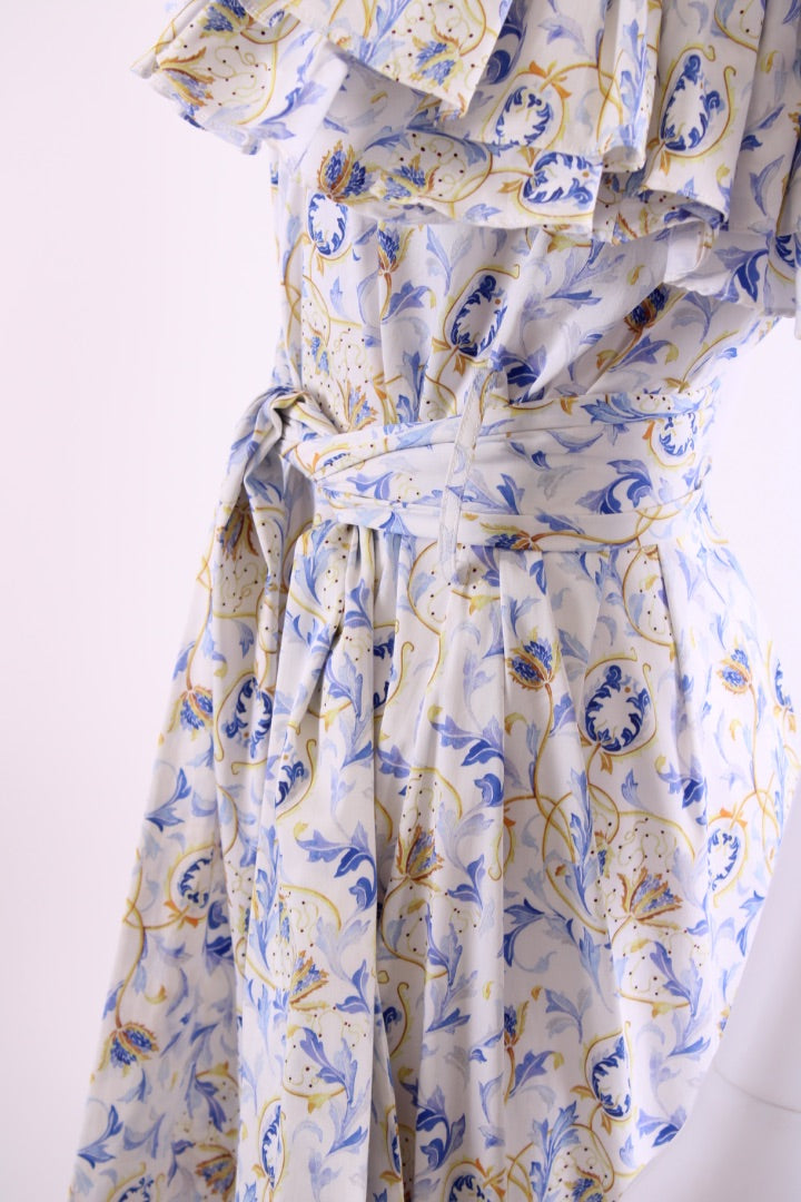 Caroline Constas One Shoulder Floral Ruffle Dress White/ Blue S – Elite Preloved