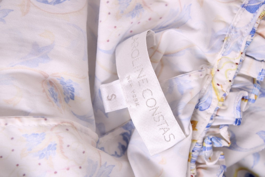 Caroline Constas One Shoulder Floral Ruffle Dress White/ Blue S