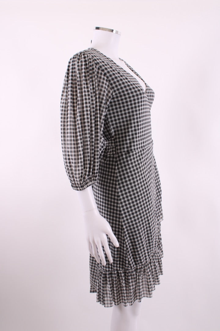 Ganni S/S Check Wrap Dress Black/ White 8