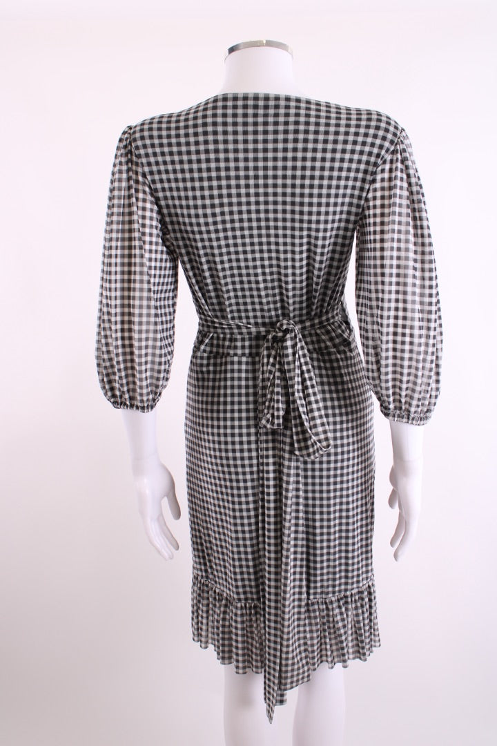 Ganni S/S Check Wrap Dress Black/ White 8