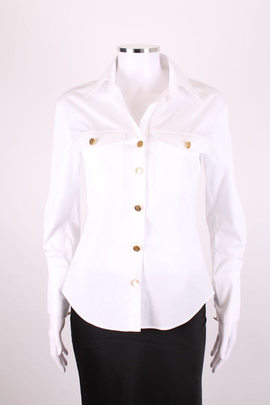Balmain L/S Logo Button Shirt White 6