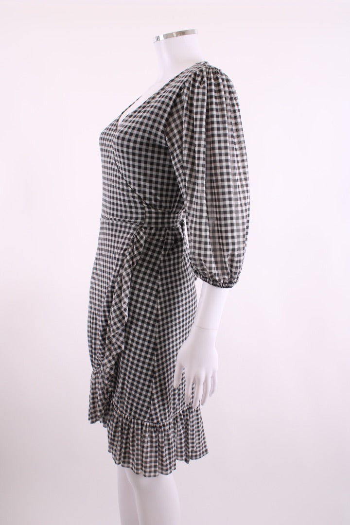 Ganni S/S Check Wrap Dress Black/ White 8