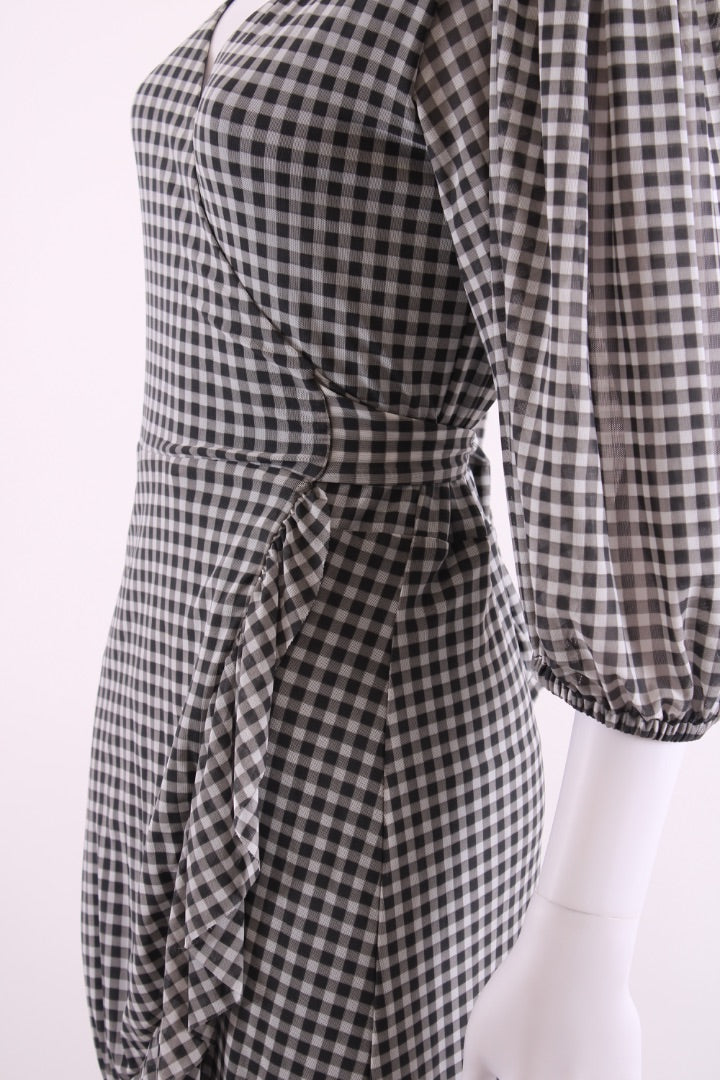 Ganni S/S Check Wrap Dress Black/ White 8