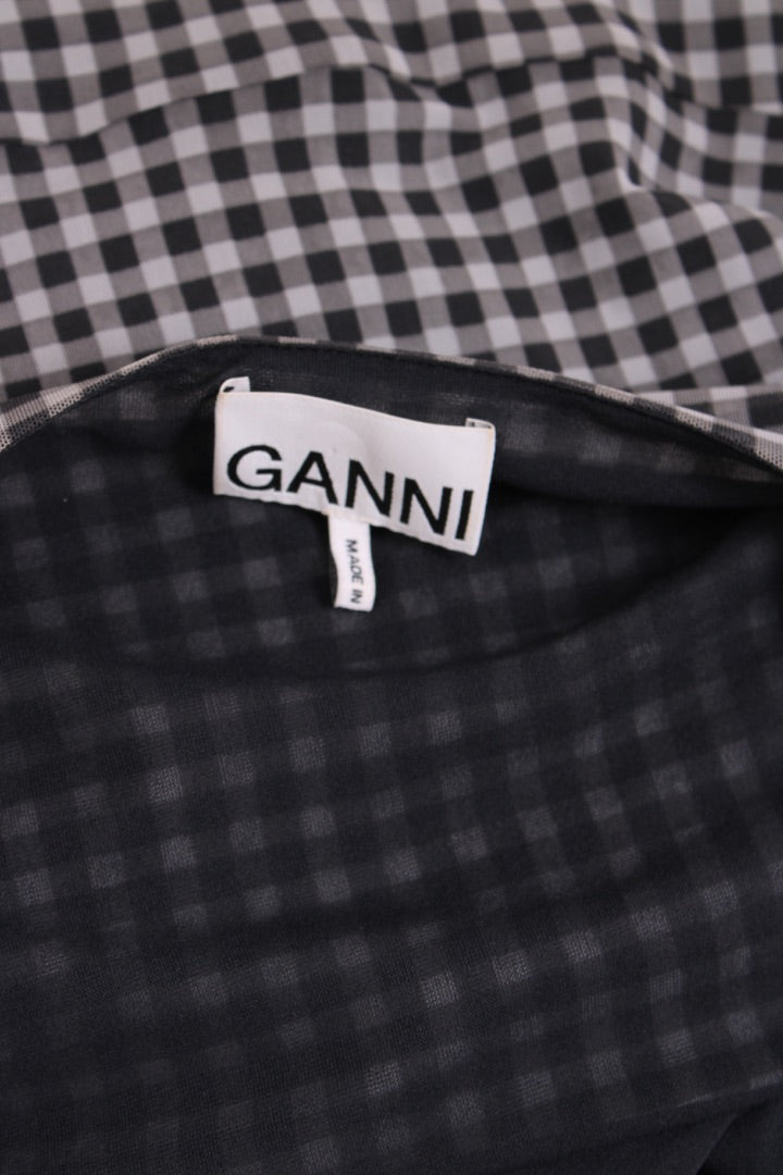 Ganni S/S Check Wrap Dress Black/ White 8
