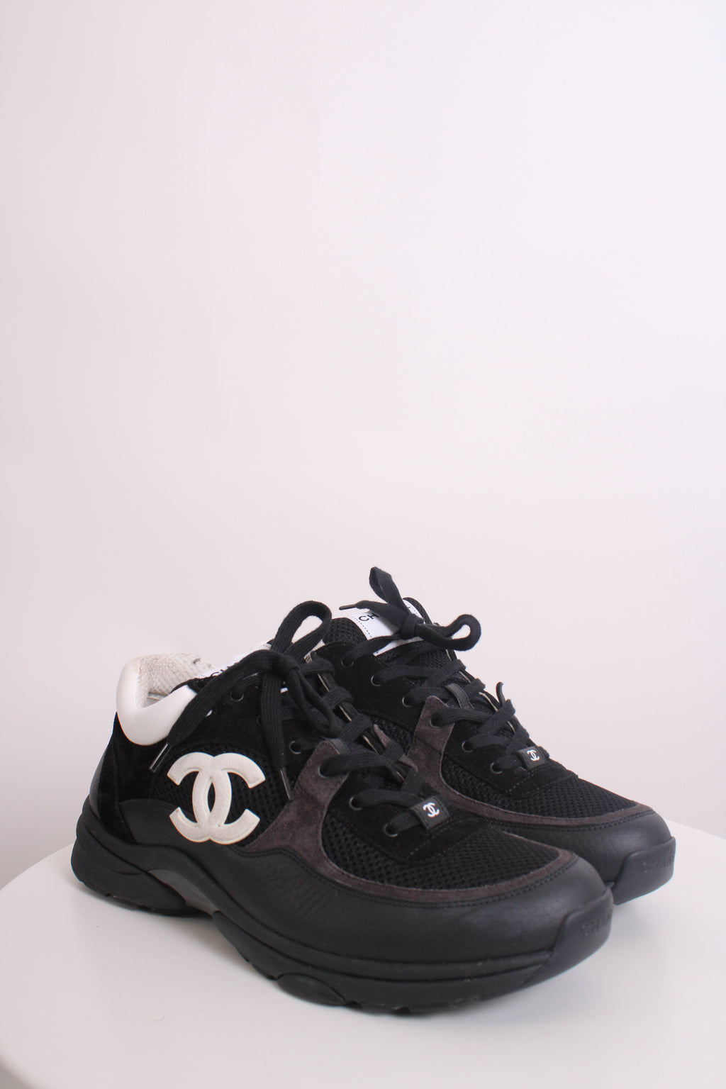 Chanel CC Mesh Suede Trainers Black/ White 44