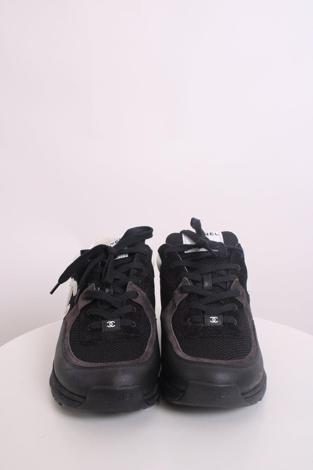 Chanel CC Mesh Suede Trainers Black/ White 44