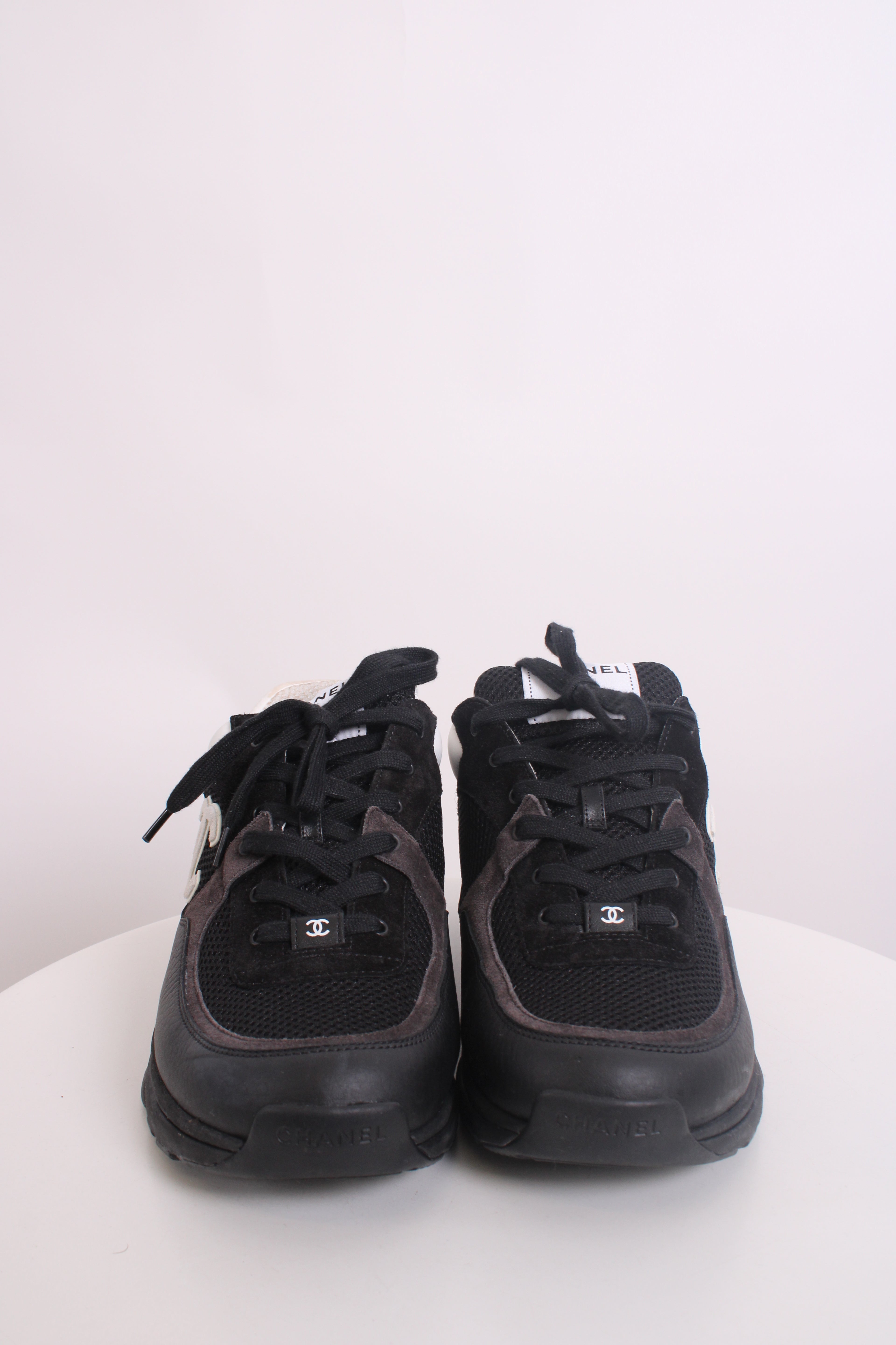 Chanel CC Mesh Suede Trainers Black/ White 44