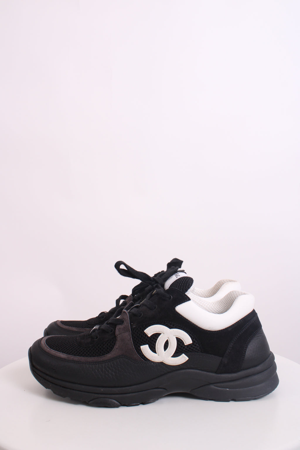 Chanel CC Mesh Suede Trainers Black/ White 44