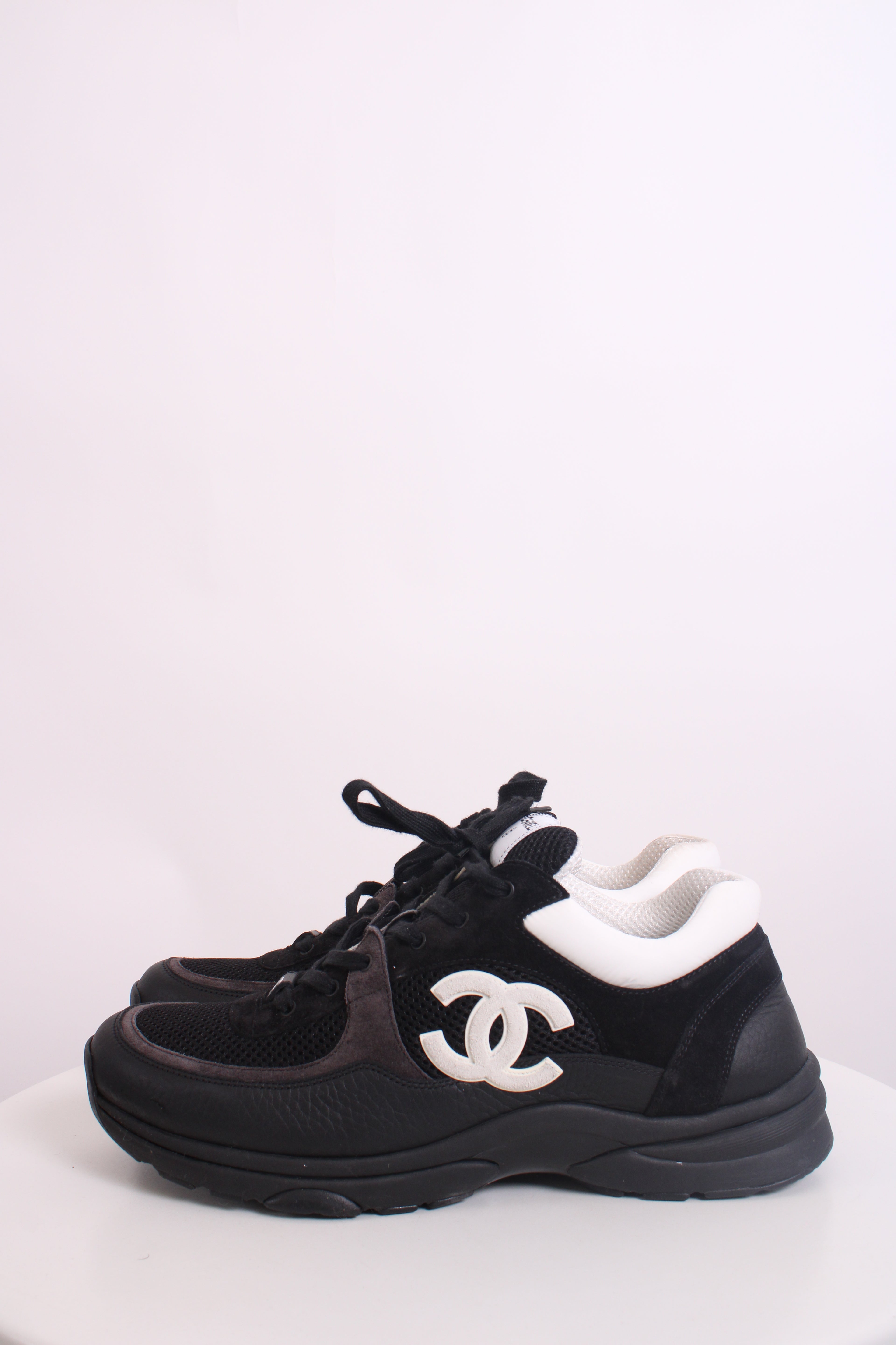 Chanel CC Mesh Suede Trainers Black/ White 44