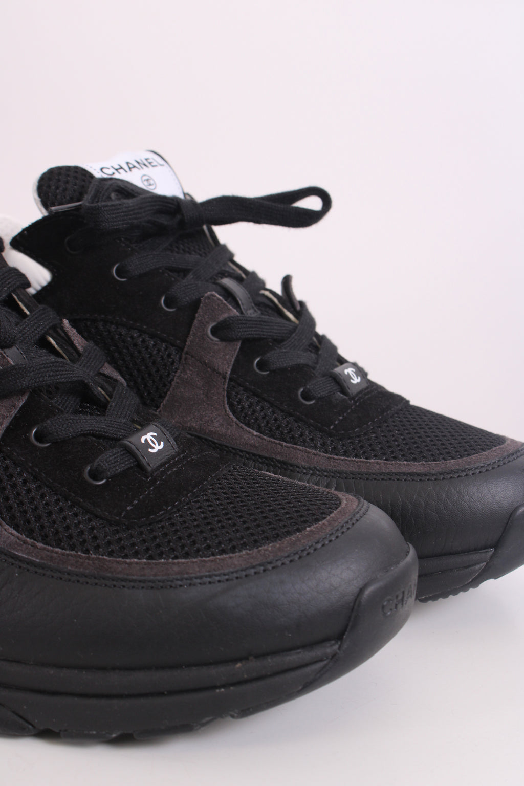 Chanel CC Mesh Suede Trainers Black/ White 44
