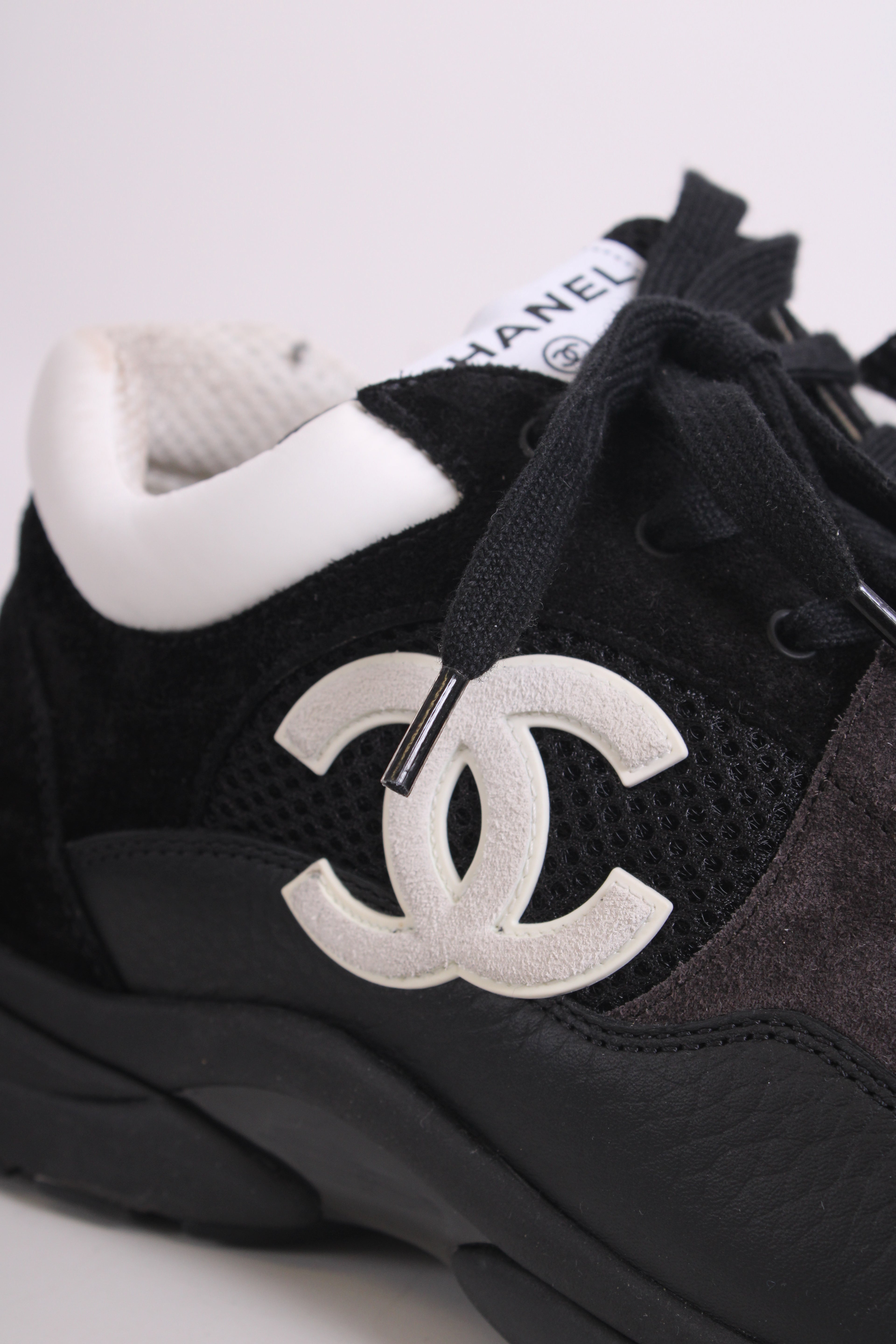 Chanel CC Mesh Suede Trainers Black/ White 44