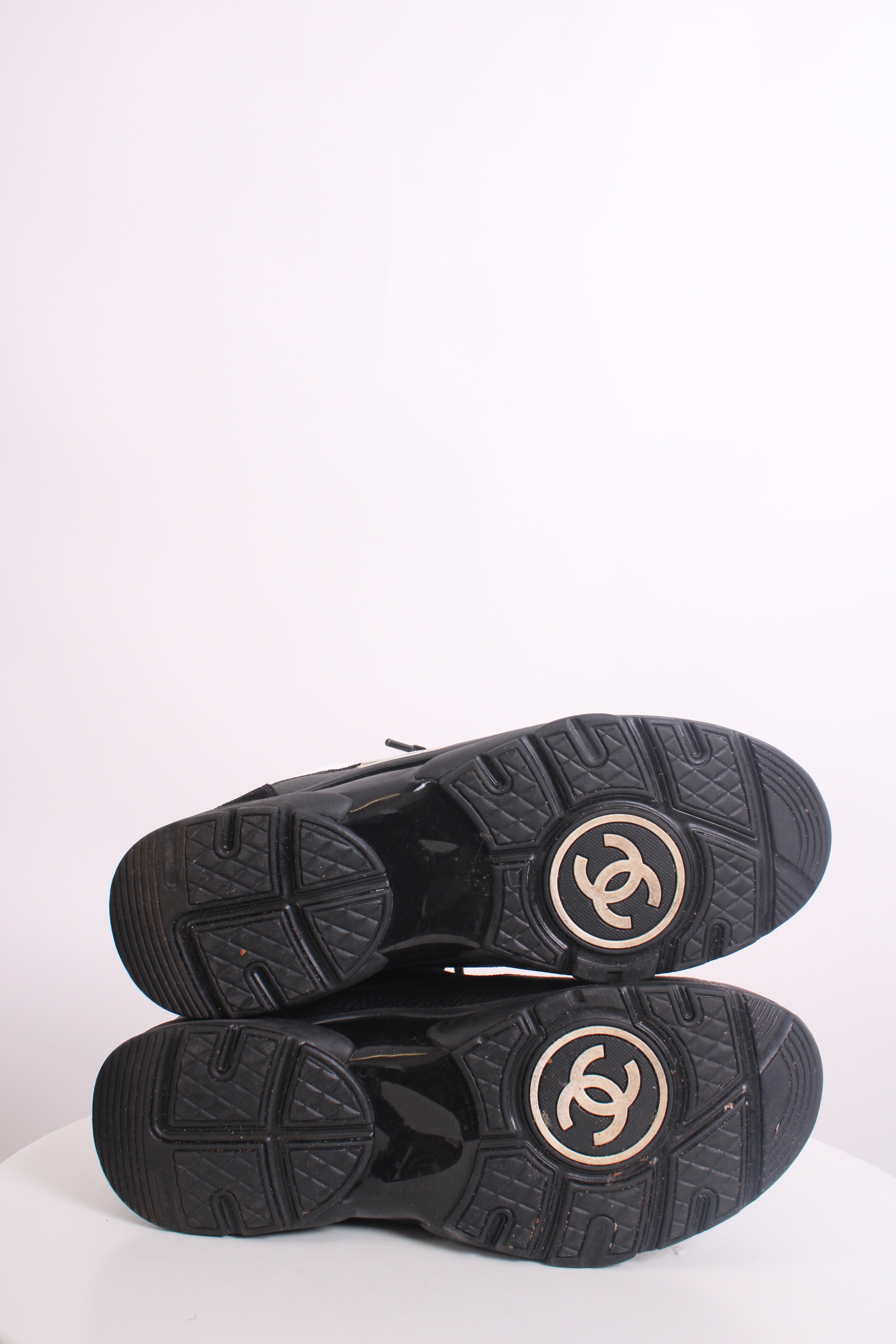 Chanel CC Mesh Suede Trainers Black/ White 44