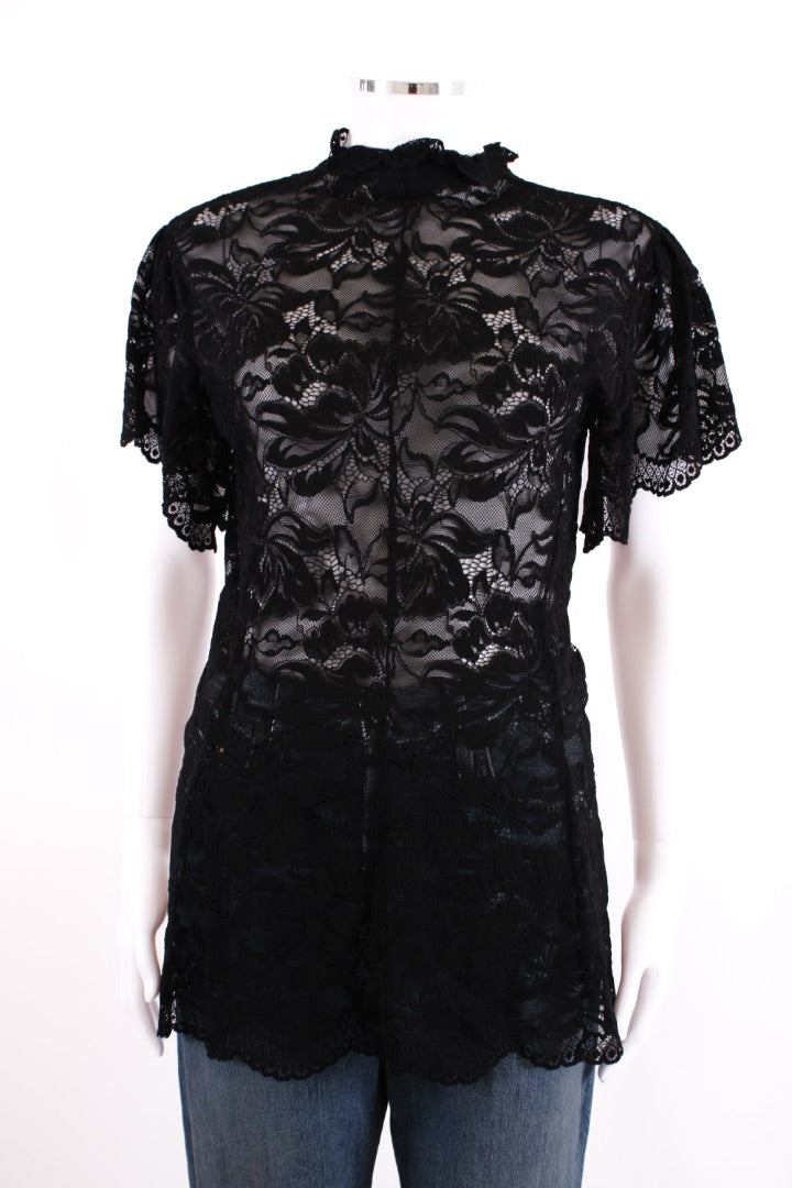 Paco Rabanne S/S Lace Top Black 10