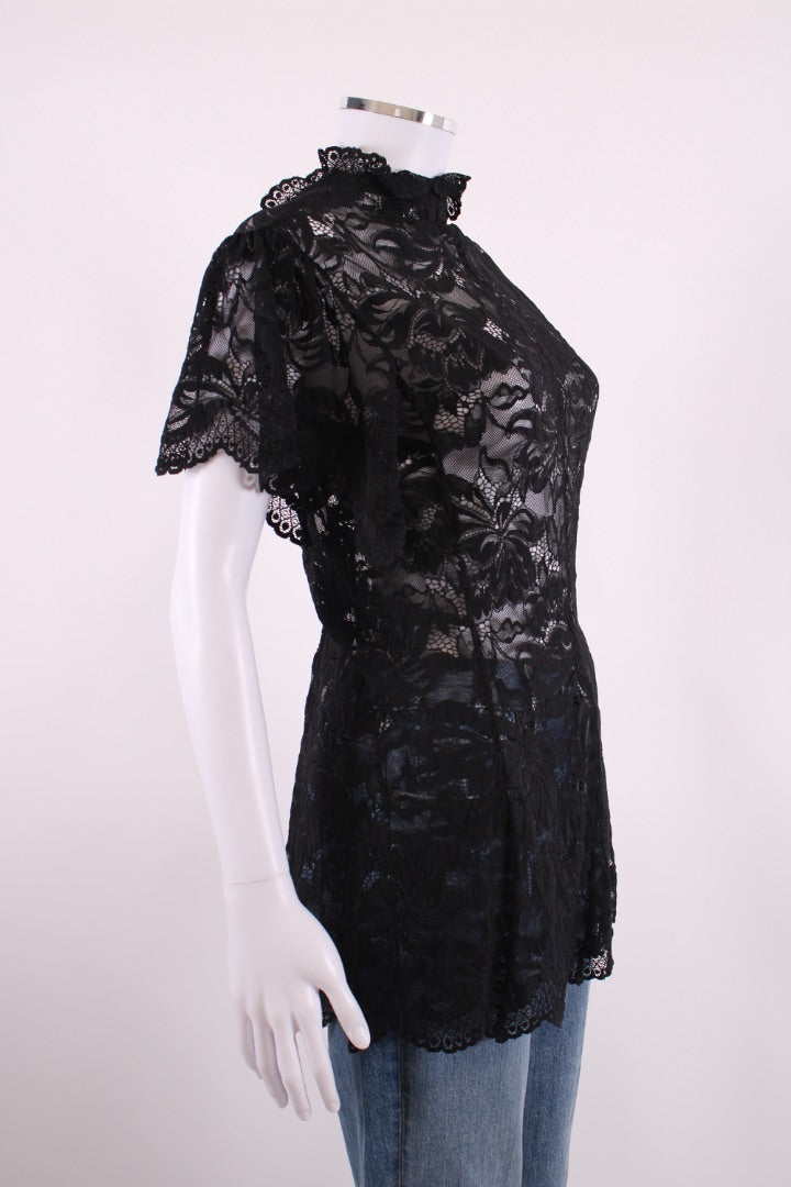 Paco Rabanne S/S Lace Top Black 10