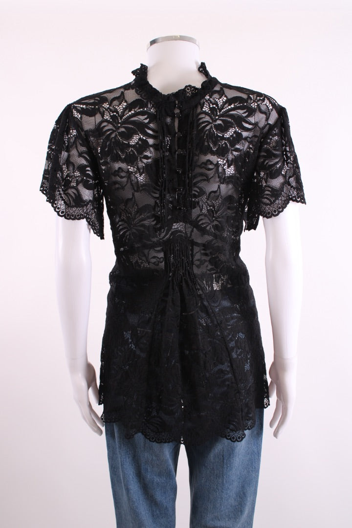 Paco Rabanne S/S Lace Top Black 10