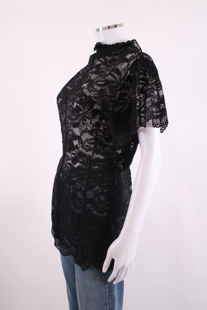 Paco Rabanne S/S Lace Top Black 10