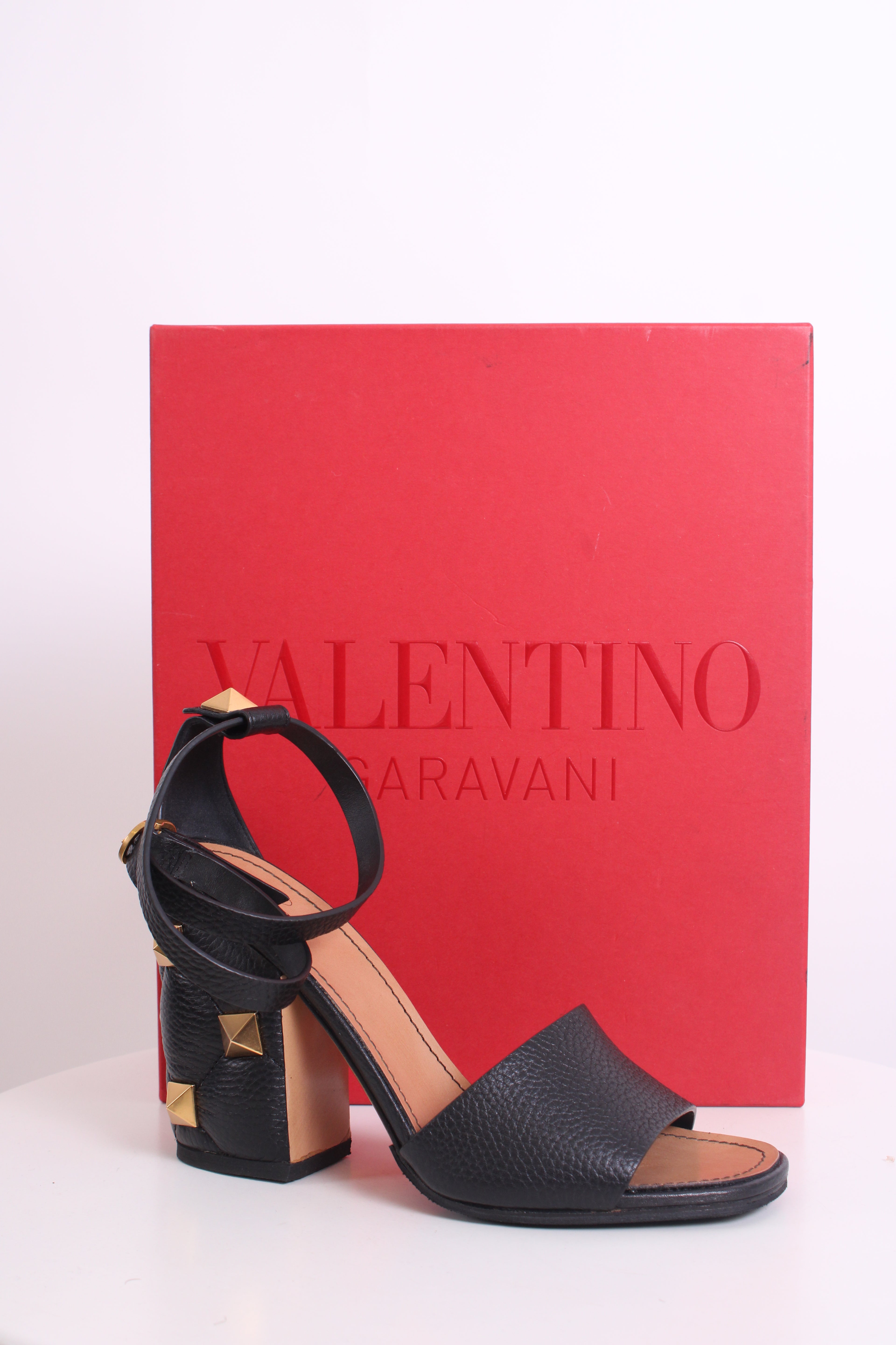 Valentino Roman Stud Block Heels Black 39