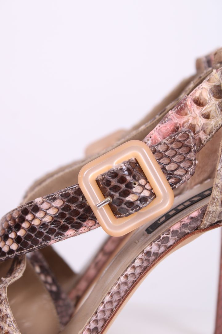 Le Silla Python Cross Strap Sandal Heels Pink and Brown Snake Skin 39