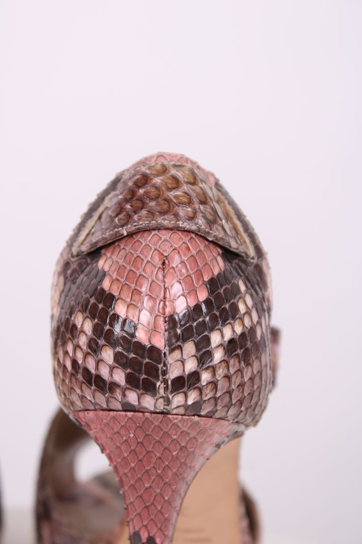 Le Silla Python Cross Strap Sandal Heels Pink and Brown Snake Skin 39