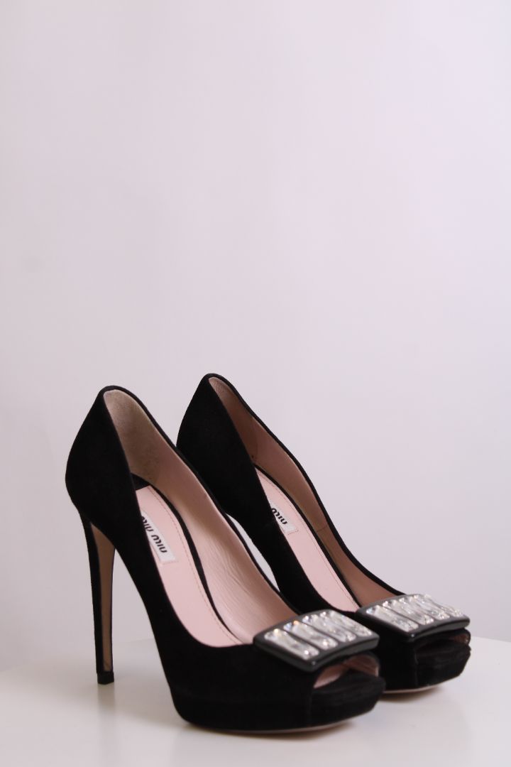 Miu Miu Studded cyrstal heeled pumps Black 39