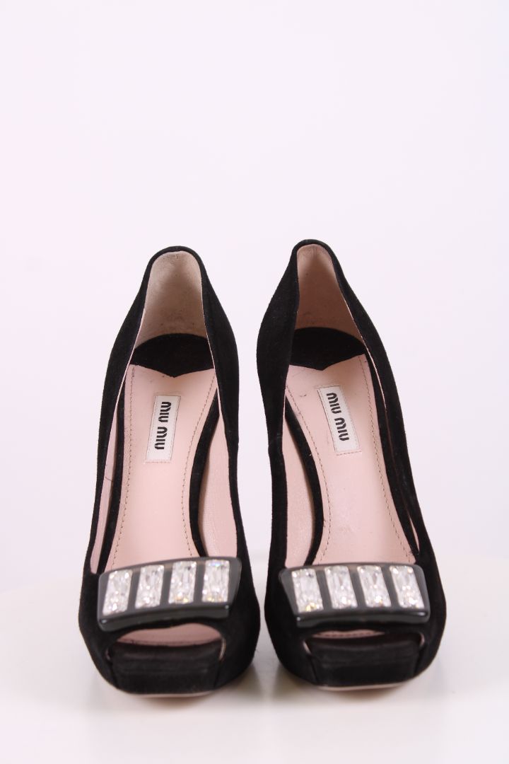 Miu Miu Studded cyrstal heeled pumps Black 39