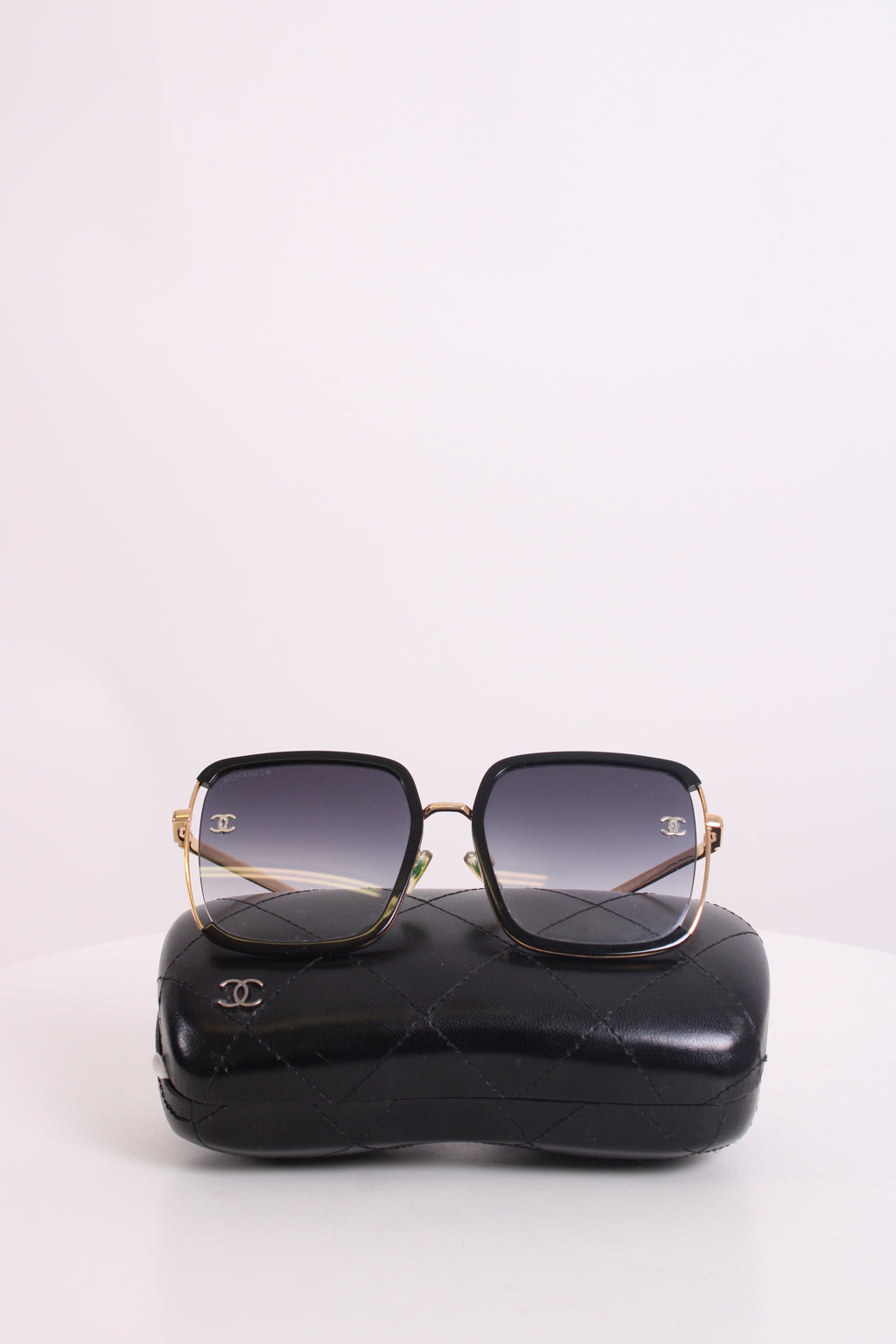 Chanel Square Frame Sunglasses Black/ Gold