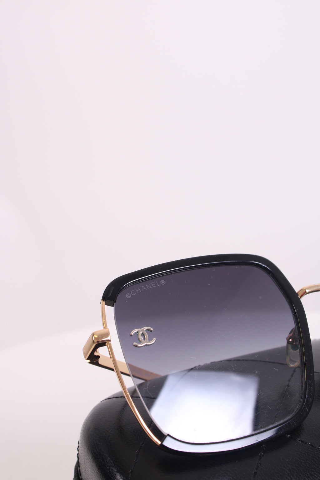 Chanel Square Frame Sunglasses Black/ Gold