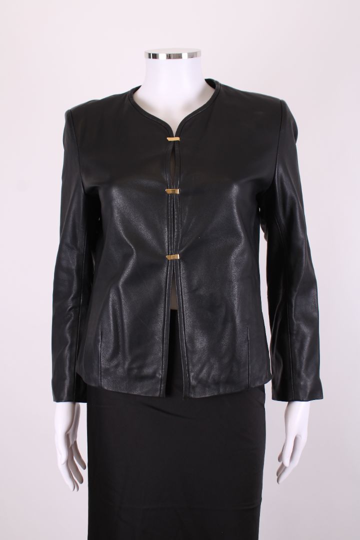 Sandro Leather Hook & Eye Jacket Black M