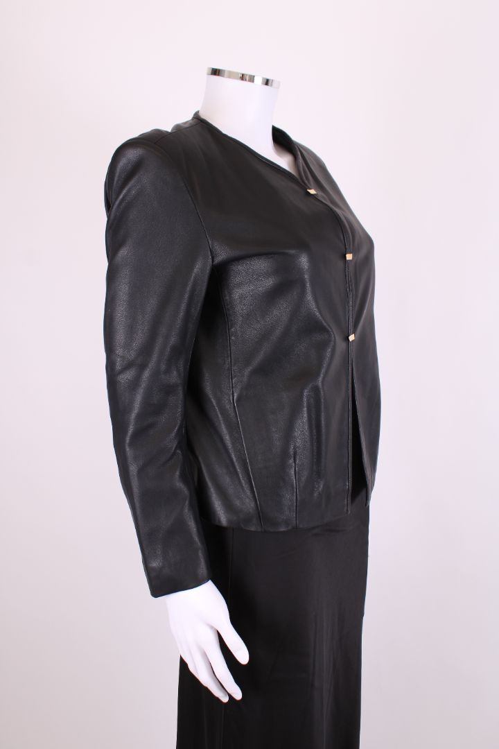 Sandro Leather Hook & Eye Jacket Black M
