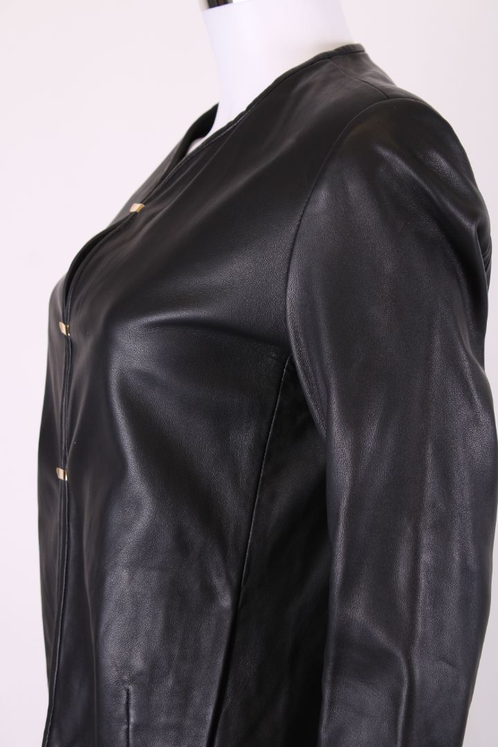 Sandro Leather Hook & Eye Jacket Black M