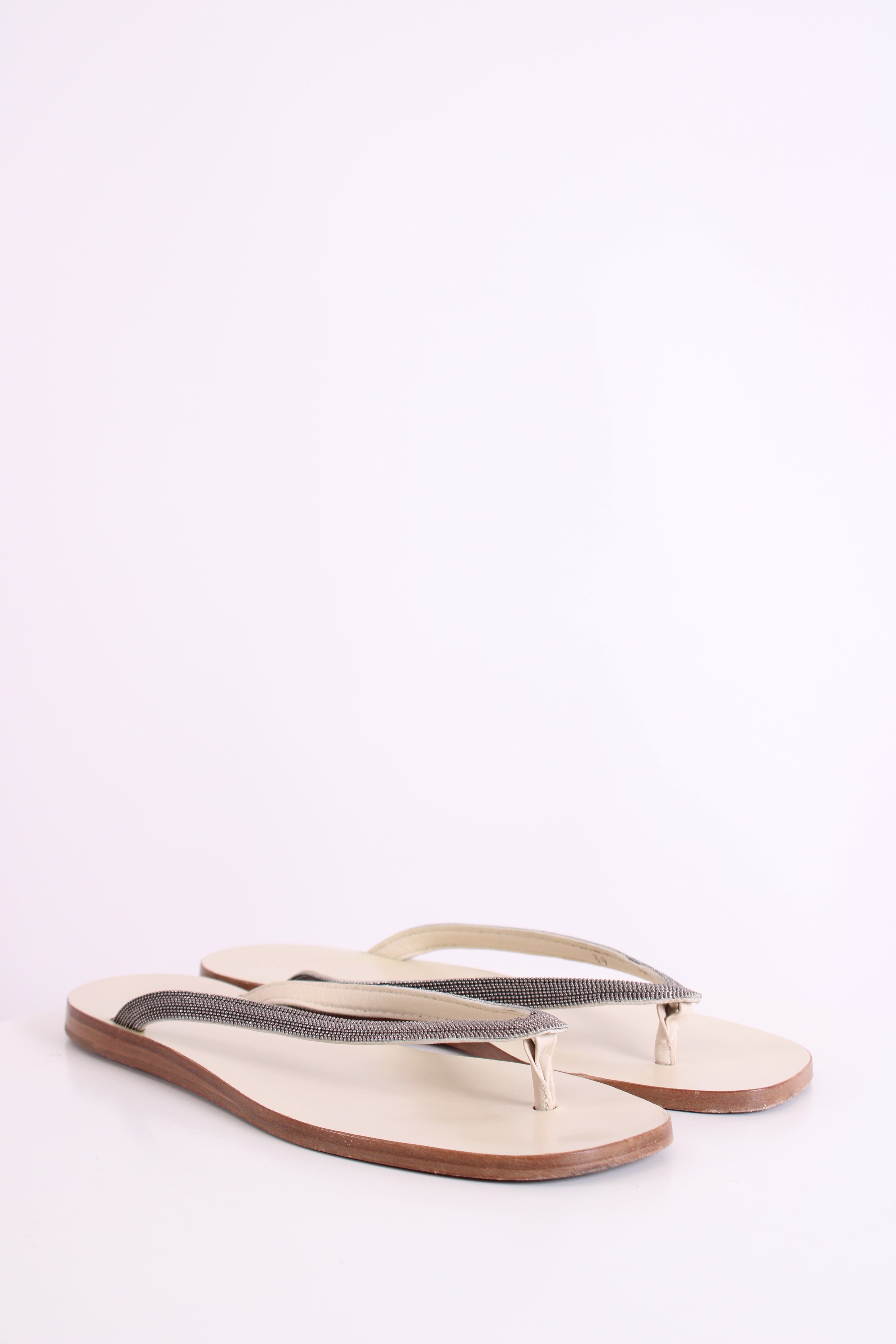 Brunello Cucinelli Metal Detail Strap Sandals Cream/ Silver 39