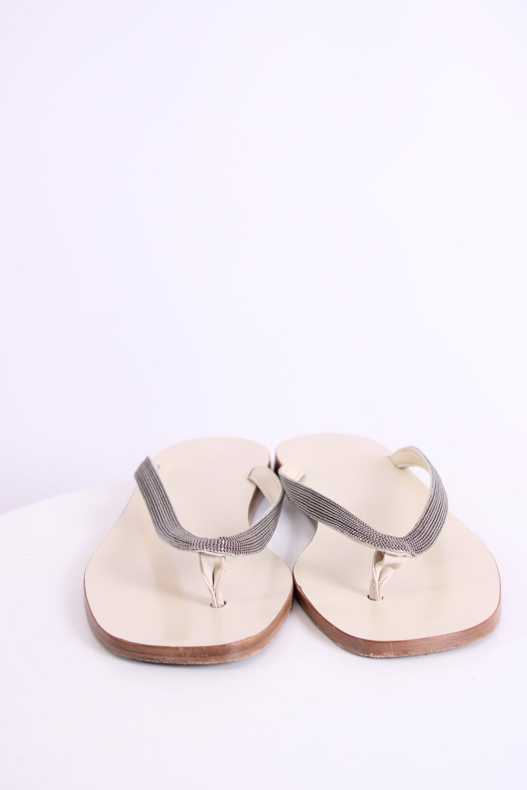Brunello Cucinelli Metal Detail Strap Sandals Cream/ Silver 39
