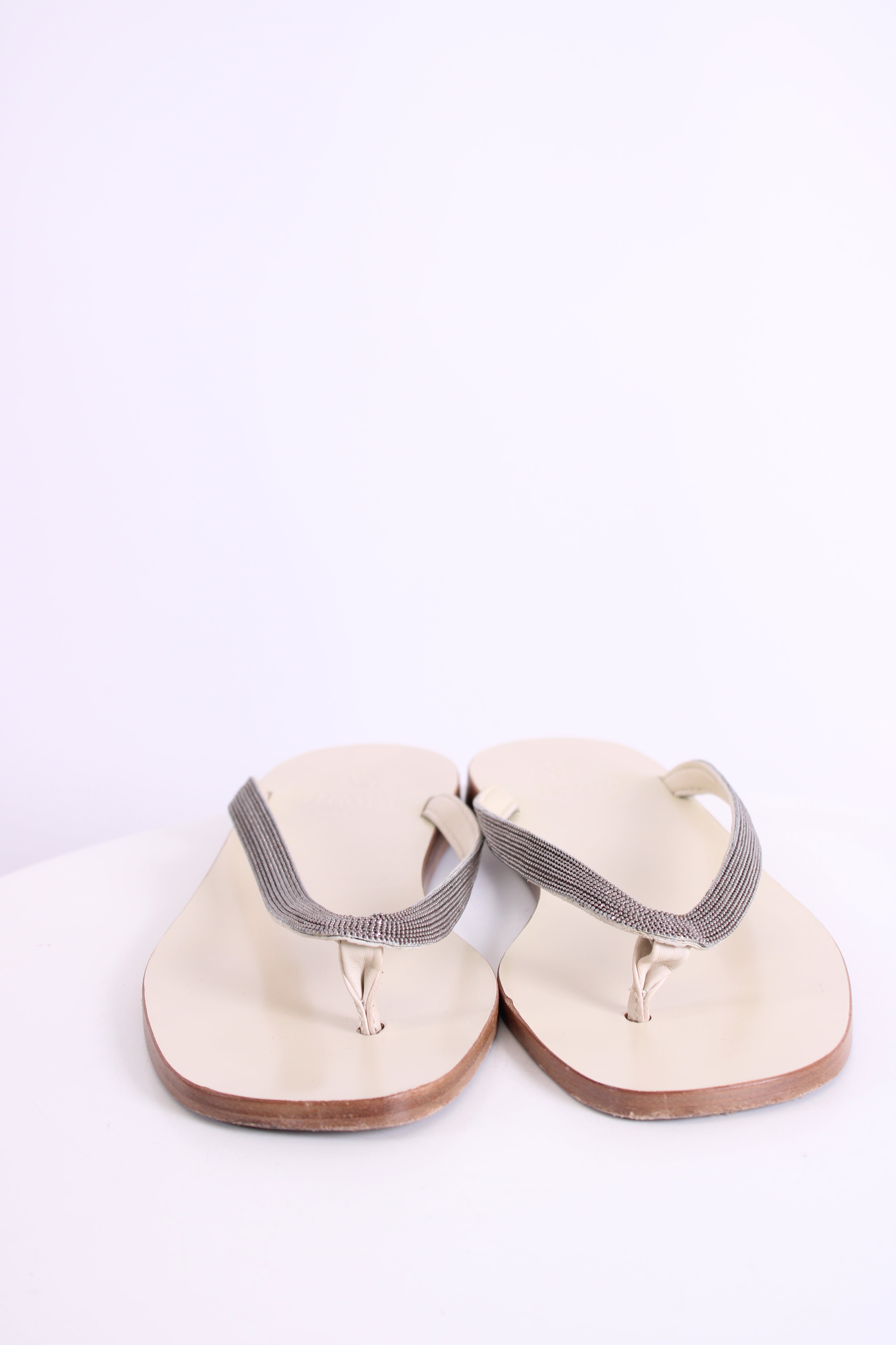 Brunello Cucinelli Metal Detail Strap Sandals Cream/ Silver 39