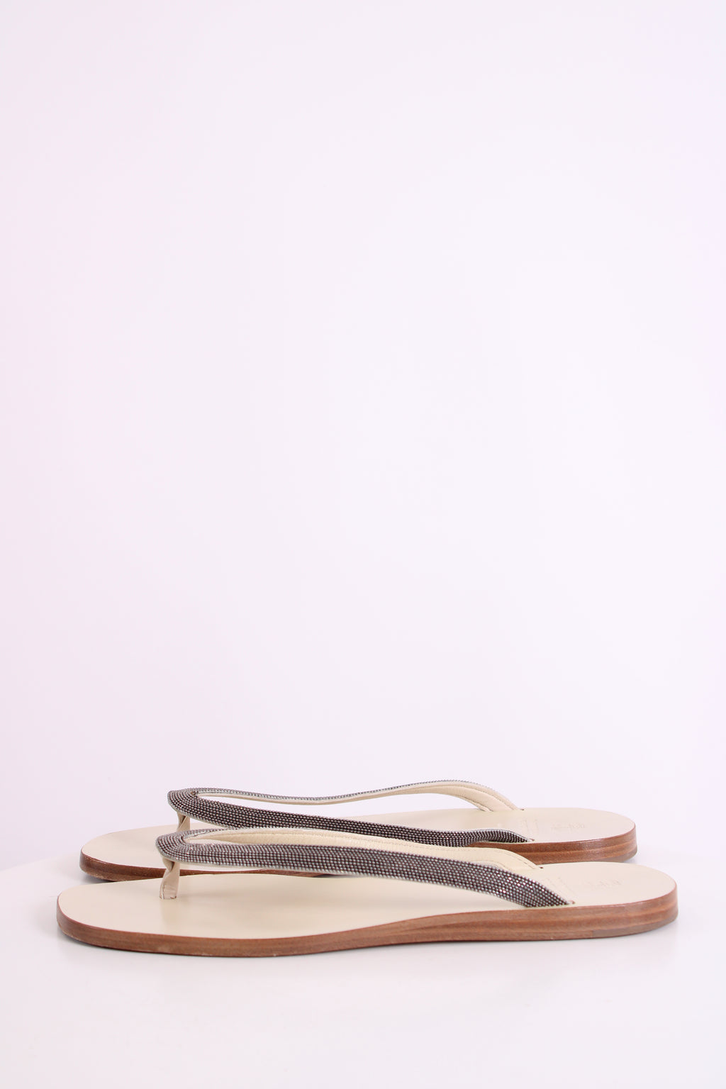 Brunello Cucinelli Metal Detail Strap Sandals Cream/ Silver 39