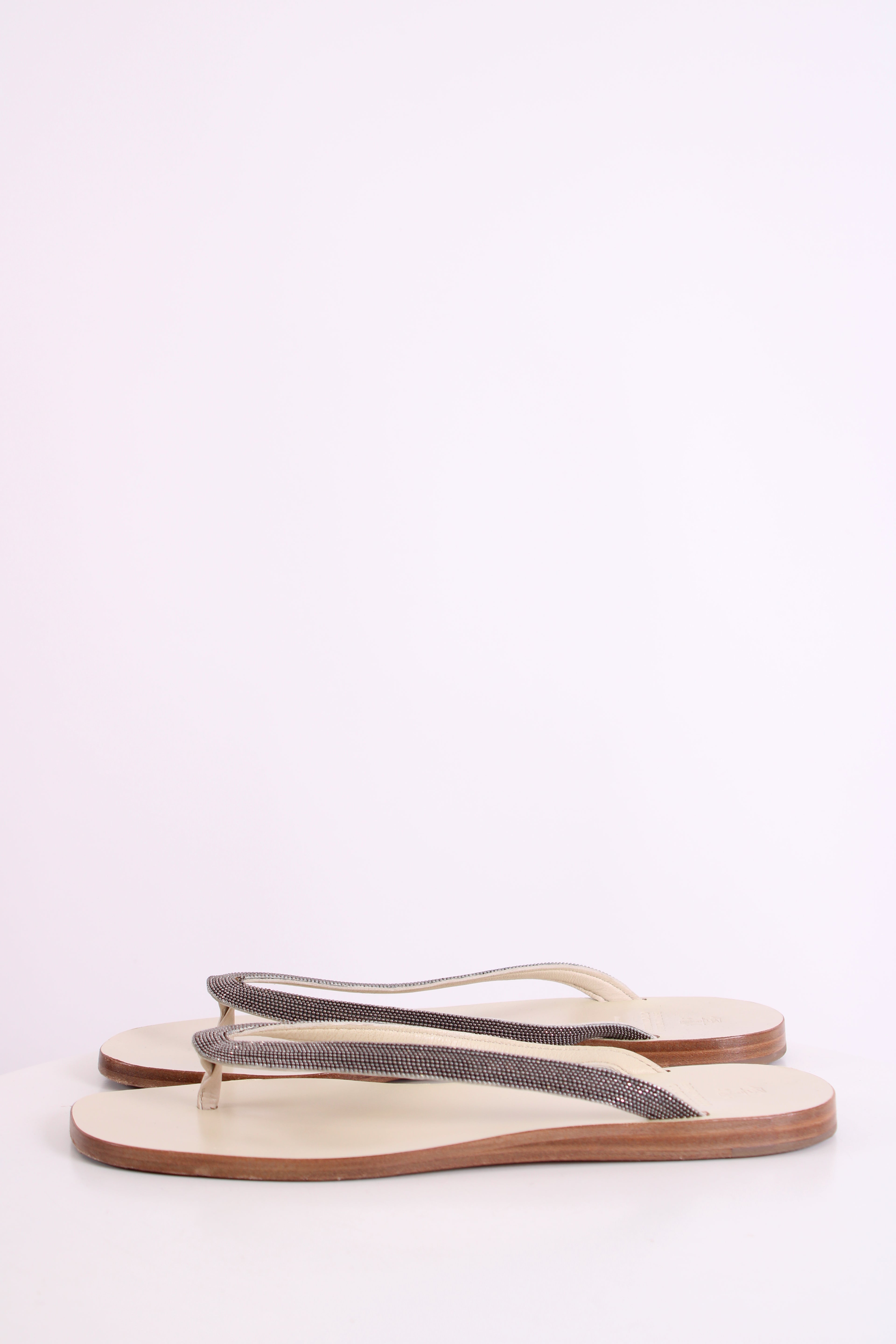 Brunello Cucinelli Metal Detail Strap Sandals Cream/ Silver 39