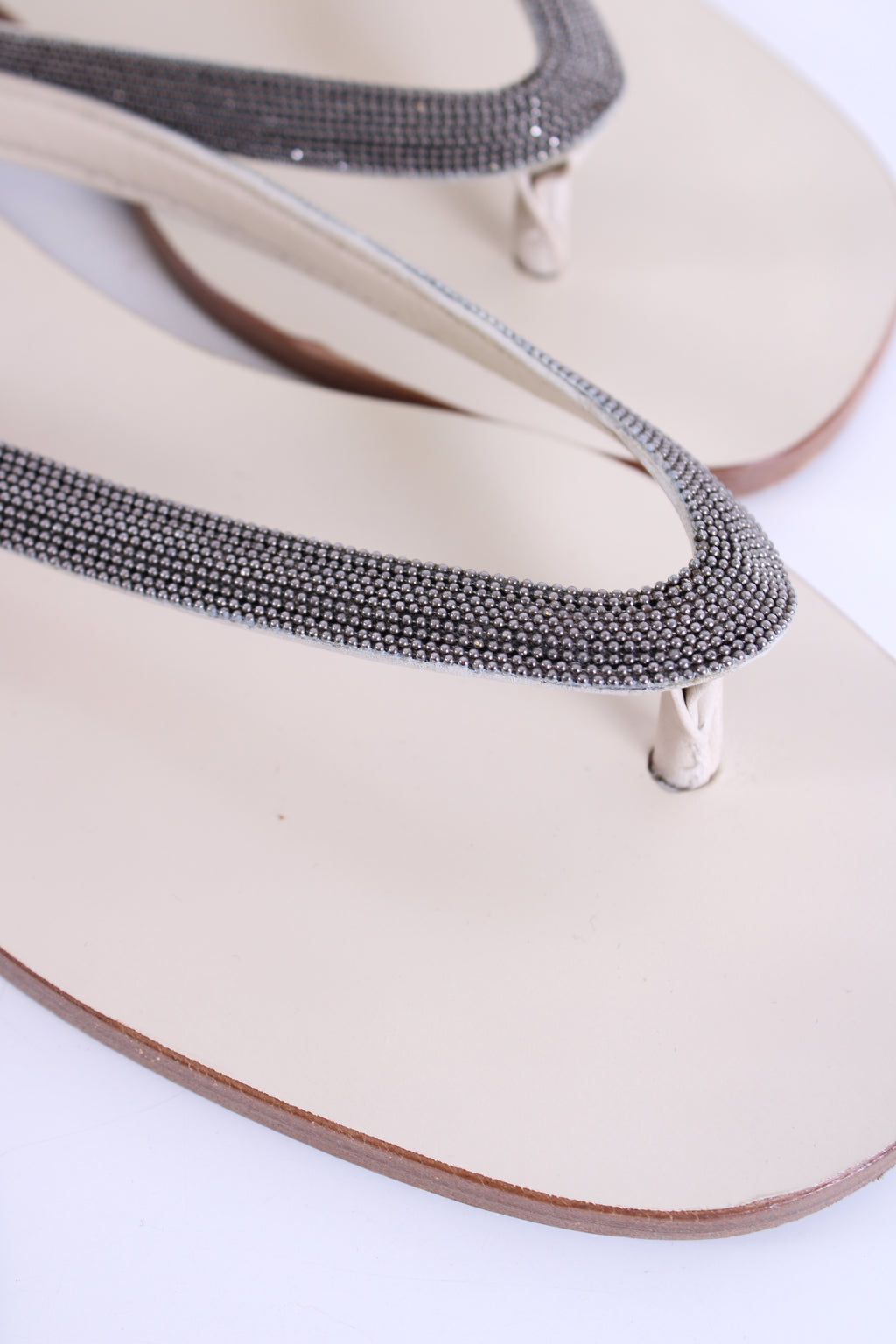 Brunello Cucinelli Metal Detail Strap Sandals Cream/ Silver 39