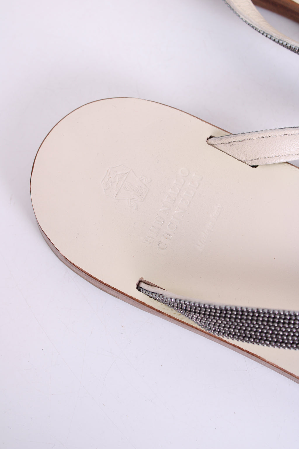 Brunello Cucinelli Metal Detail Strap Sandals Cream/ Silver 39