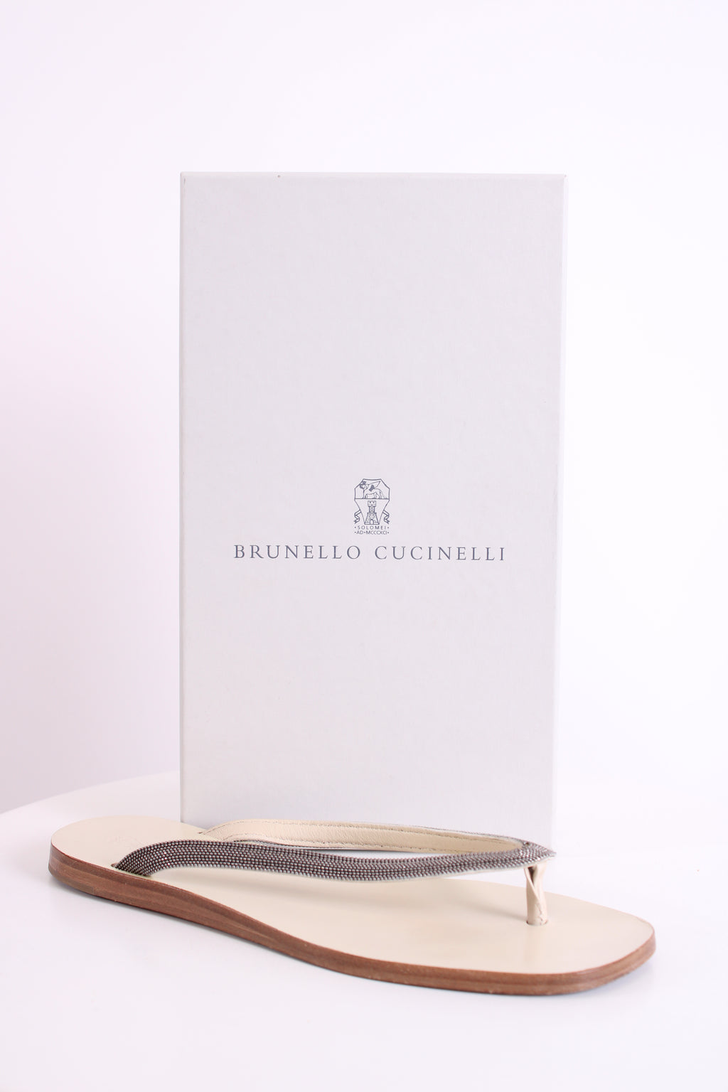 Brunello Cucinelli Metal Detail Strap Sandals Cream/ Silver 39