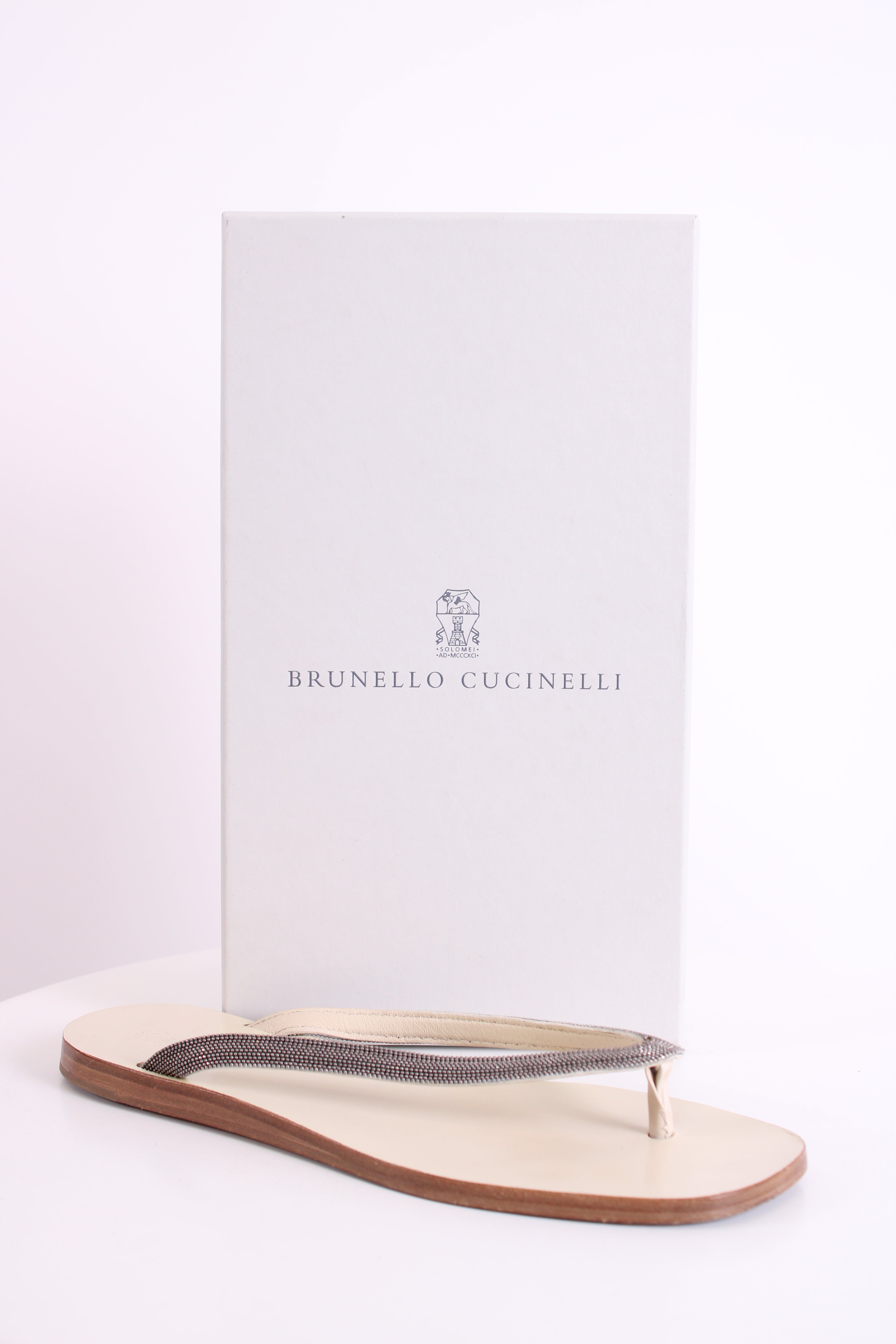 Brunello Cucinelli Metal Detail Strap Sandals Cream/ Silver 39