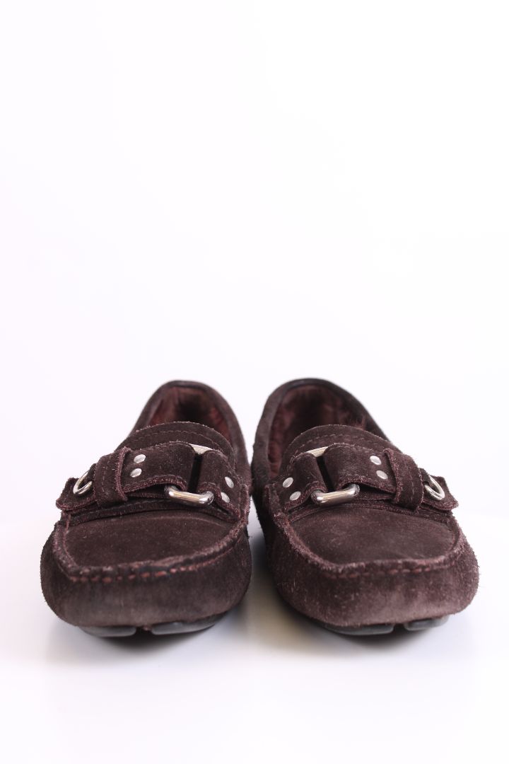 Prada Suede Shearling Lined Loafers Brown 37