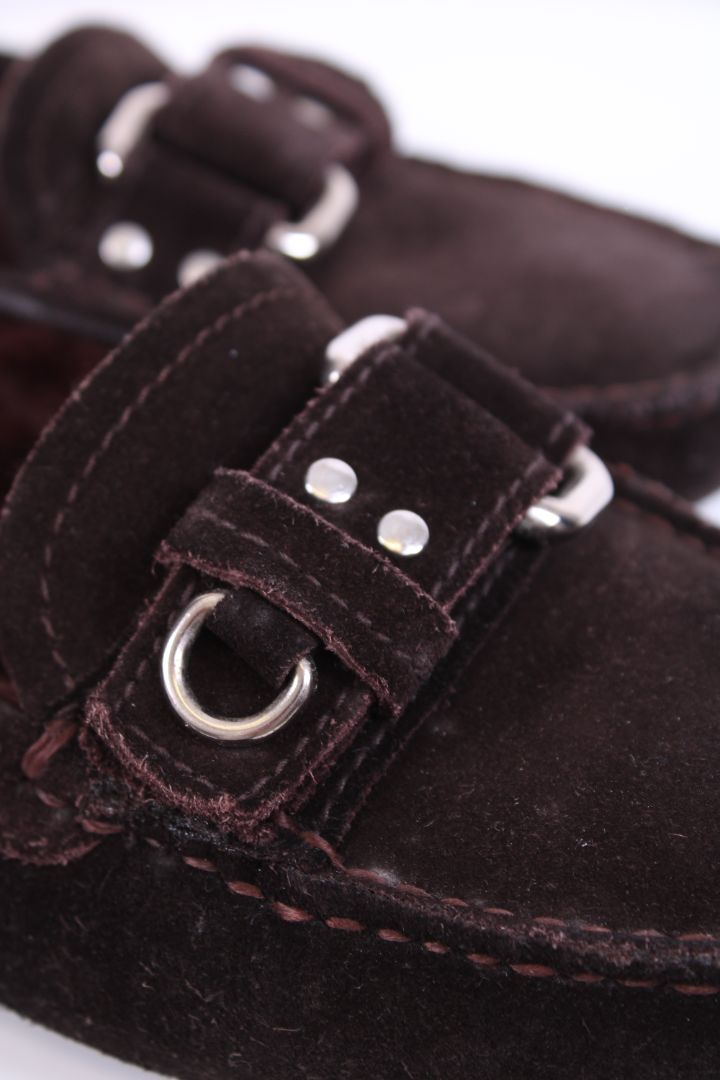 Prada Suede Shearling Lined Loafers Brown 37