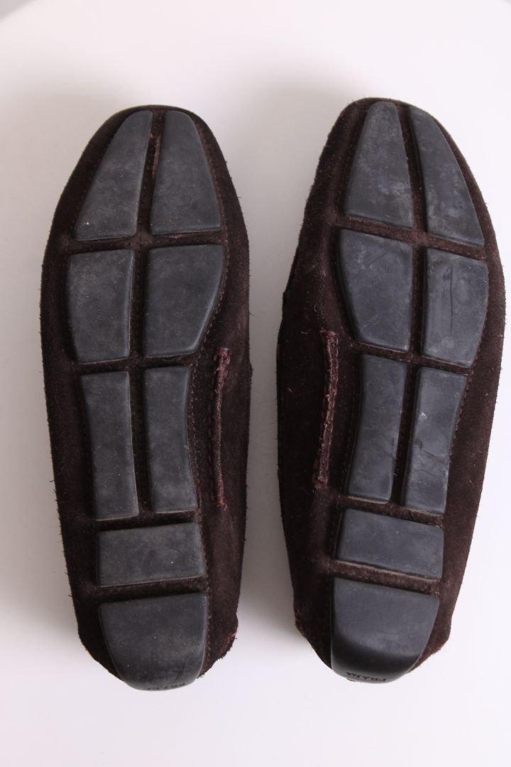 Prada Suede Shearling Lined Loafers Brown 37